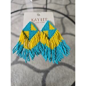 💘 Pick 3 For $15 Kay Lee Blue Yellow Beaded Earrings New